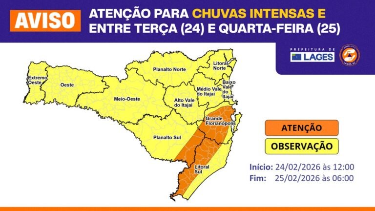 Defesa Civil alerta para temporais e risco de alagamentos em Lages