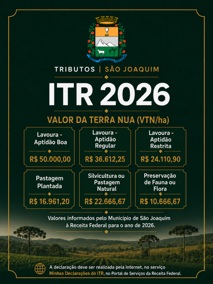 São Joaquim orienta sobre declaração do ITR 2026